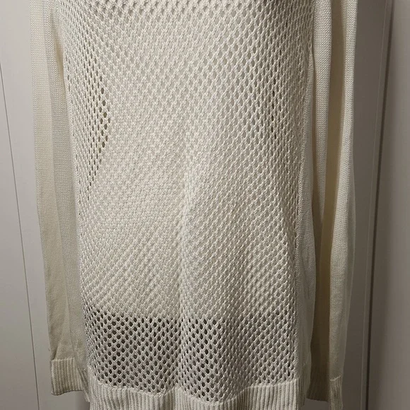 Ivory hollow out crochet knit beachy boho crewneck pullover sweater. Size xl - Picture 2 of 7